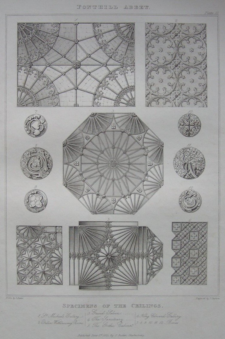 Print - Fonthill Abbey. Specimens of the Ceilings. - Cleghorn
